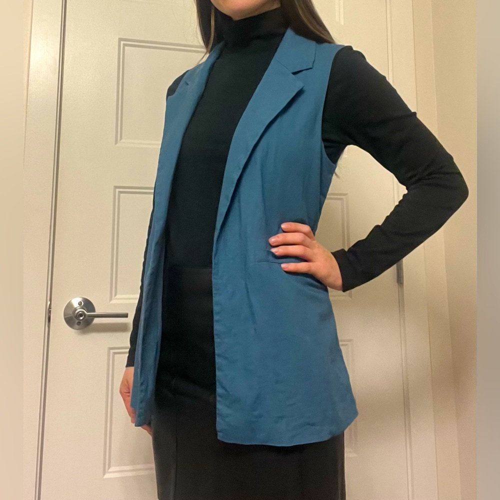 Happily Grey Open Front Blazer in Blue - Size Large
